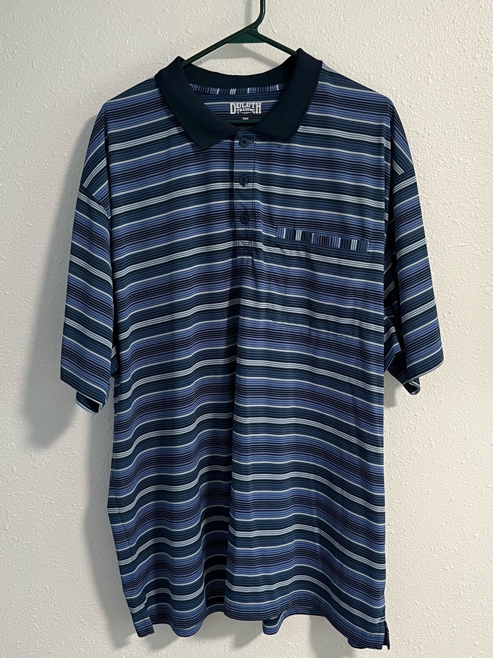 Duluth Trading Co Navy and Light Blue Striped Polo Size 2XL